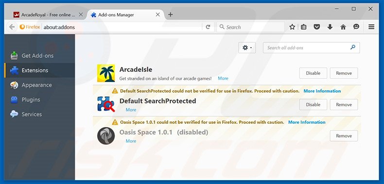 Removing ArcadeRoyal ads from Mozilla Firefox step 2