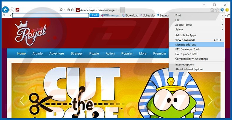 Removing ArcadeRoyal ads from Internet Explorer step 1