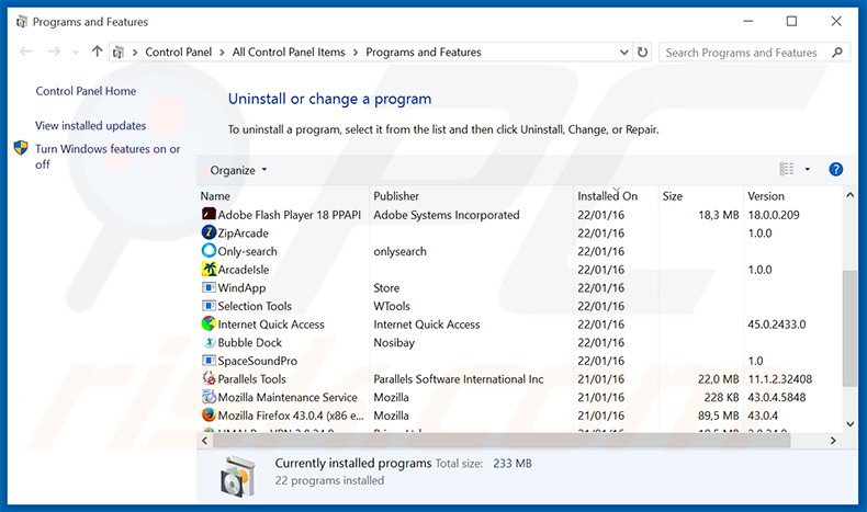 ArcadeRoyal adware uninstall via Control Panel