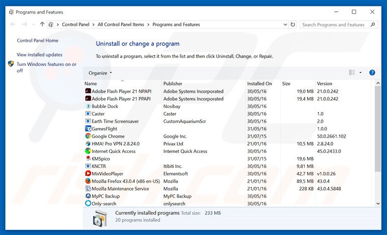 ArcadeTropics adware uninstall via Control Panel