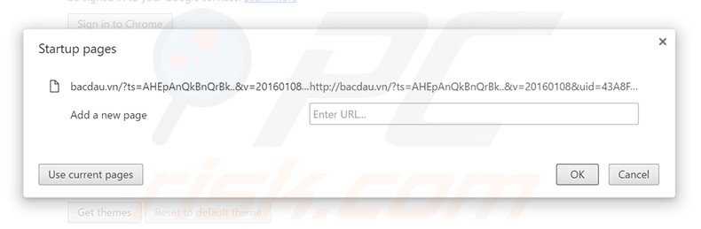 Removing bacdau.vn from Google Chrome homepage