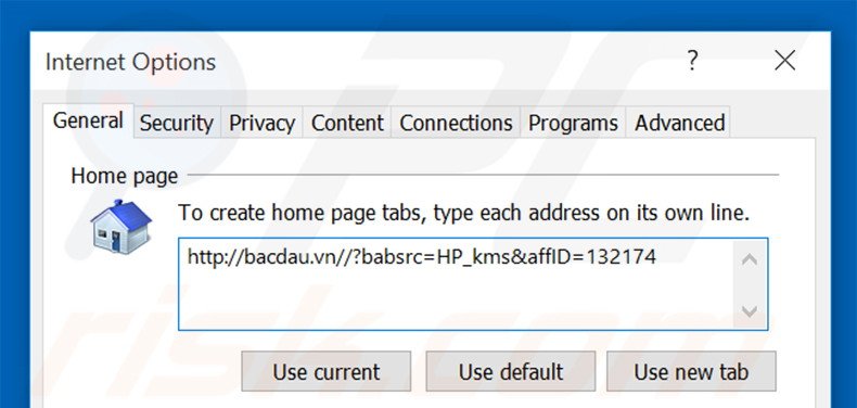 Removing bacdau.vn from Internet Explorer homepage