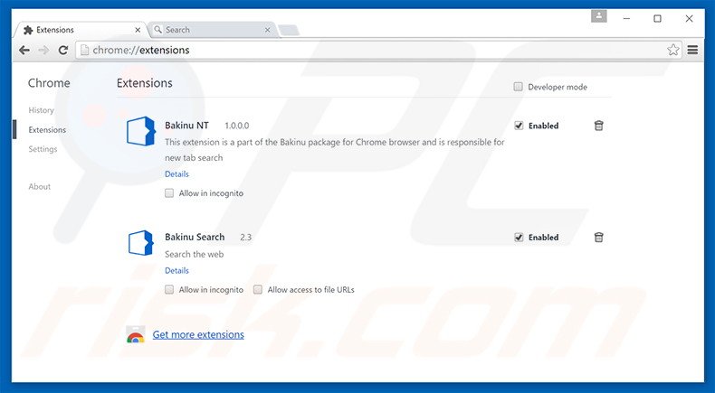 Removing Bakinu related Google Chrome extensions