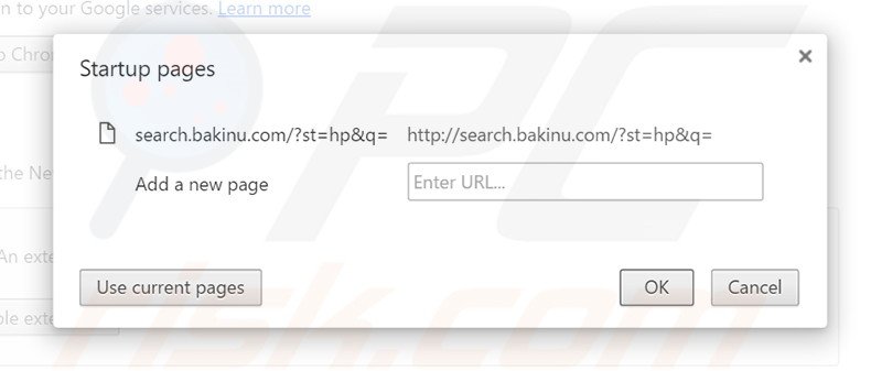 Removing Bakinu from Google Chrome homepage