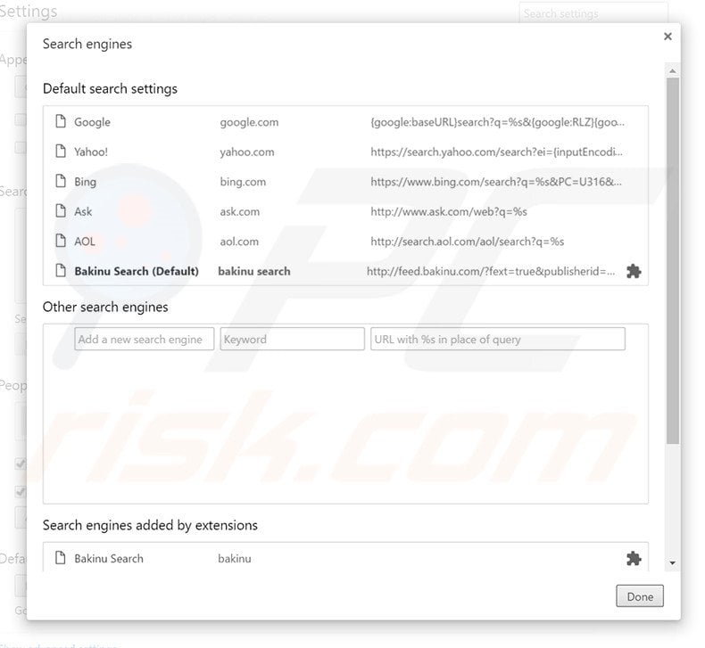 Removing Bakinu from Google Chrome default search engine