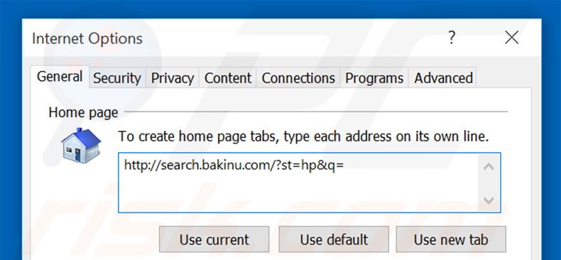 Removing Bakinu from Internet Explorer homepage