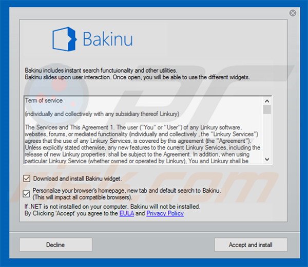 Delusive installer used to distribute Bakinu
