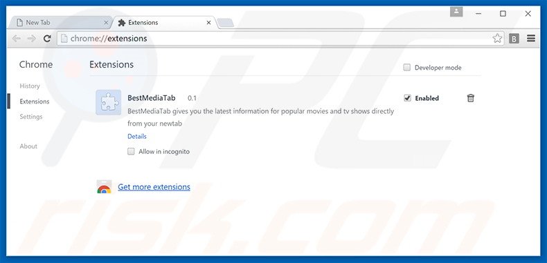 Removing search.bestmediatabsearch.com related Google Chrome extensions