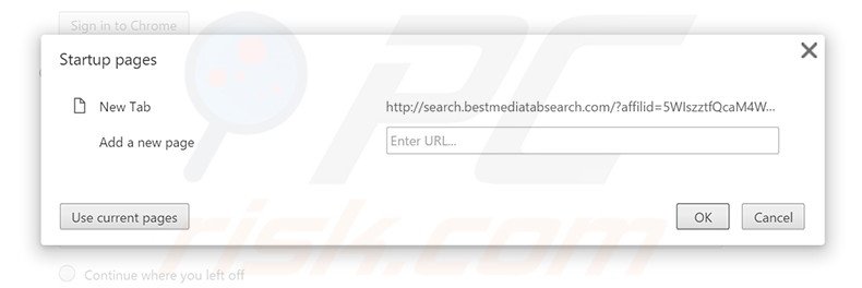 Removing search.bestmediatabsearch.com from Google Chrome homepage