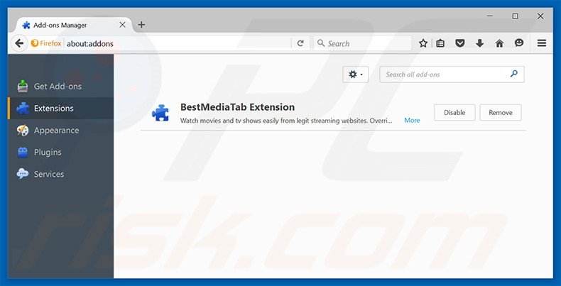 Removing search.bestmediatabsearch.com related Mozilla Firefox extensions