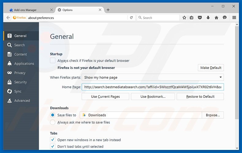 Removing search.bestmediatabsearch.com from Mozilla Firefox homepage