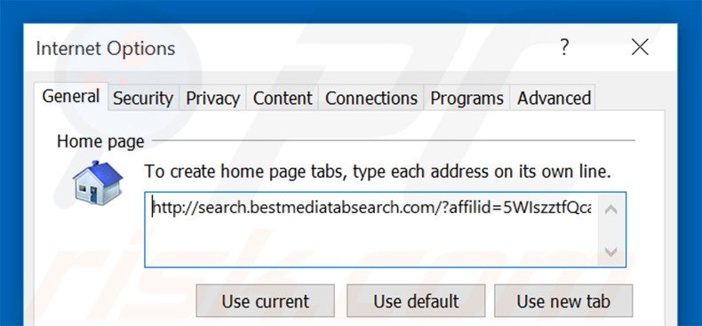 Removing search.bestmediatabsearch.com from Internet Explorer homepage