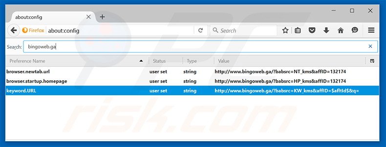 Removing bingoweb.ga from Mozilla Firefox default search engine