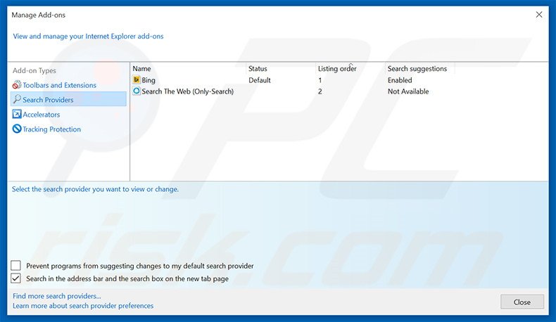 Removing bingoweb.ga from Internet Explorer default search engine