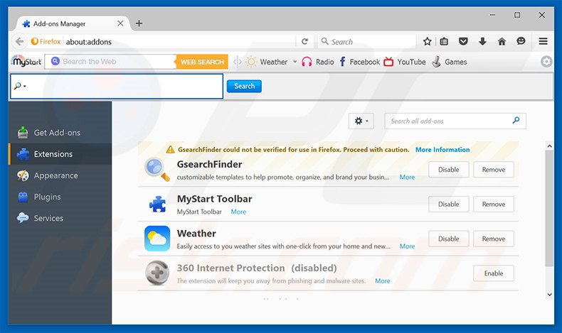 Removing bitable.com related Mozilla Firefox extensions