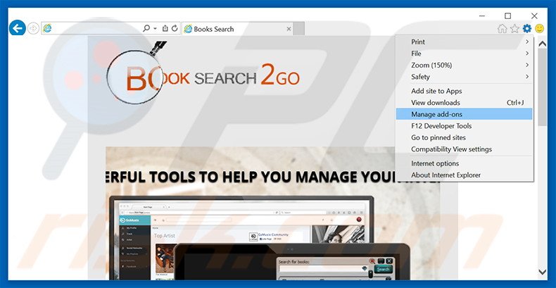 Removing Booksearch2Go ads from Internet Explorer step 1