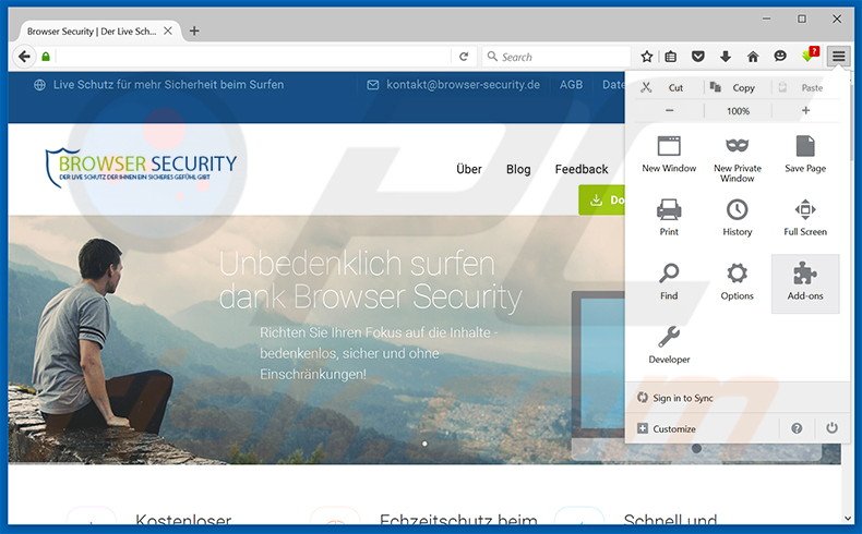Removing Browser Security ads from Mozilla Firefox step 1