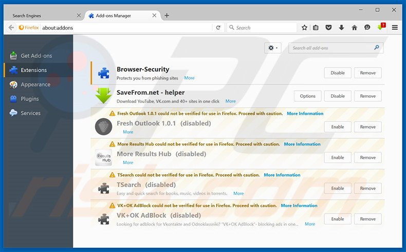 Removing Browser Security ads from Mozilla Firefox step 2