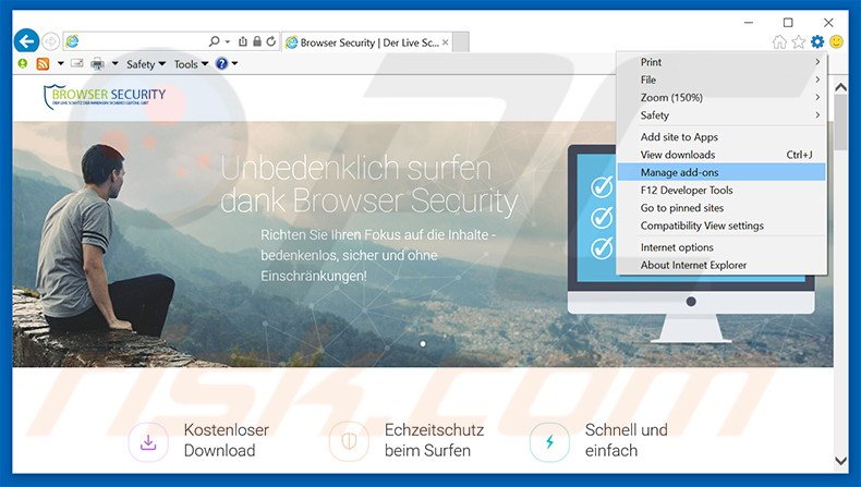 Removing Browser Security ads from Internet Explorer step 1