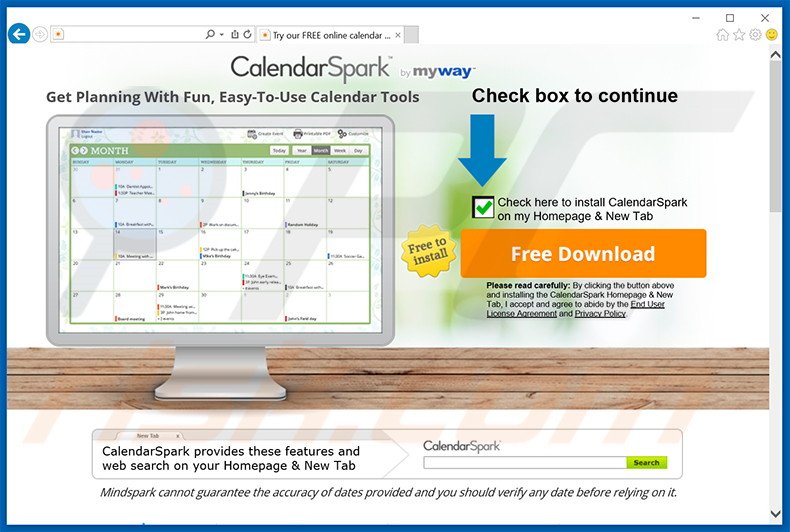 Website used to promote Calendar Spark toolbar