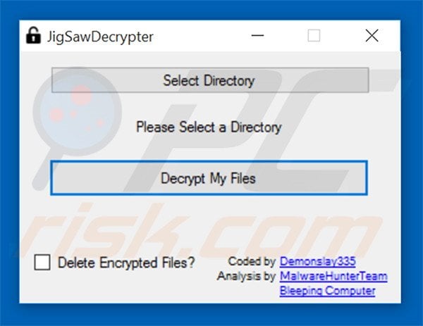 Jigsaw decrypter used to restore files encrypted by CryptoHitman