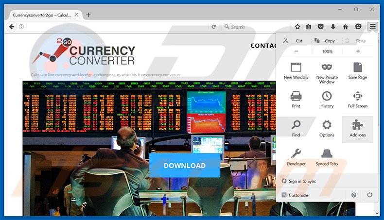 Removing Currency Converter 2 Go ads from Mozilla Firefox step 1
