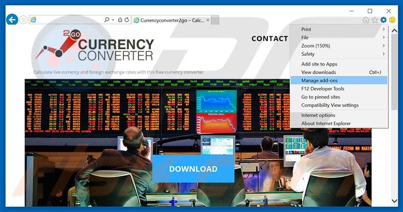 Removing Currency Converter 2 Go ads from Internet Explorer step 1