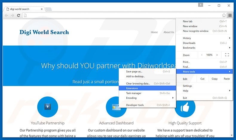 Removing Digiworldsearch Media Manager  ads from Google Chrome step 1