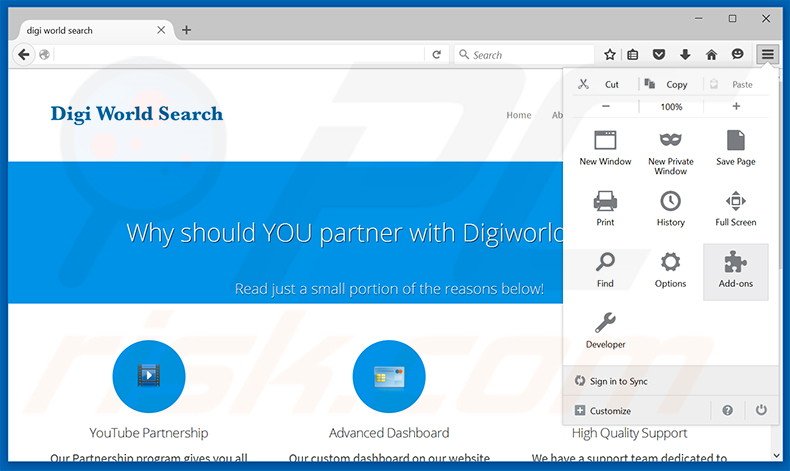 Removing Digiworldsearch Media Manager ads from Mozilla Firefox step 1