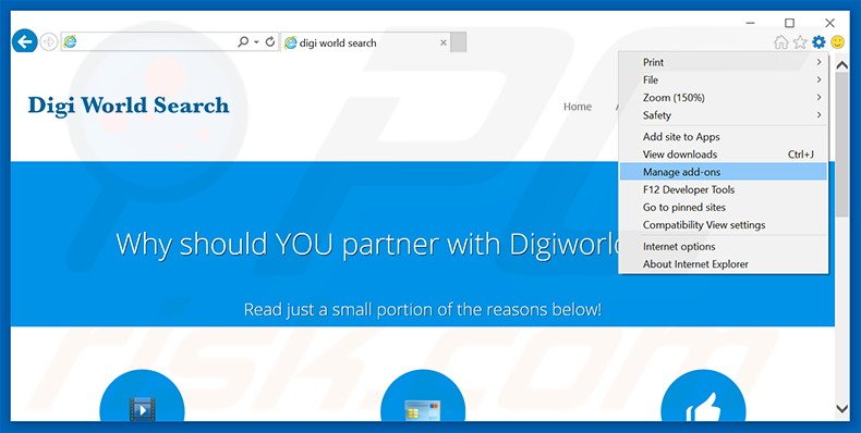 Removing Digiworldsearch Media Manager ads from Internet Explorer step 1