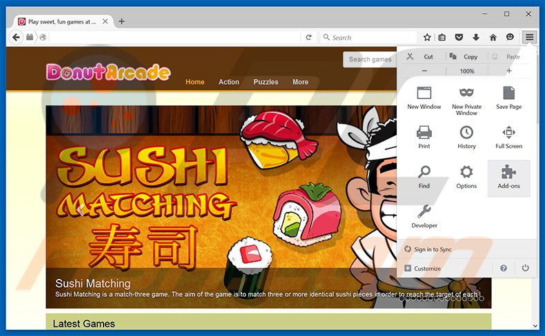 Removing DonutArcade ads from Mozilla Firefox step 1