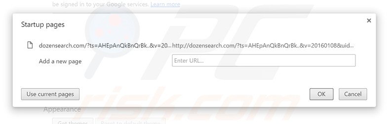 Removing dozensearch.com from Google Chrome homepage