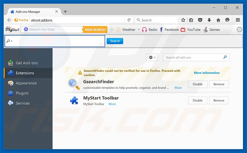 Removing dozensearch.com related Mozilla Firefox extensions