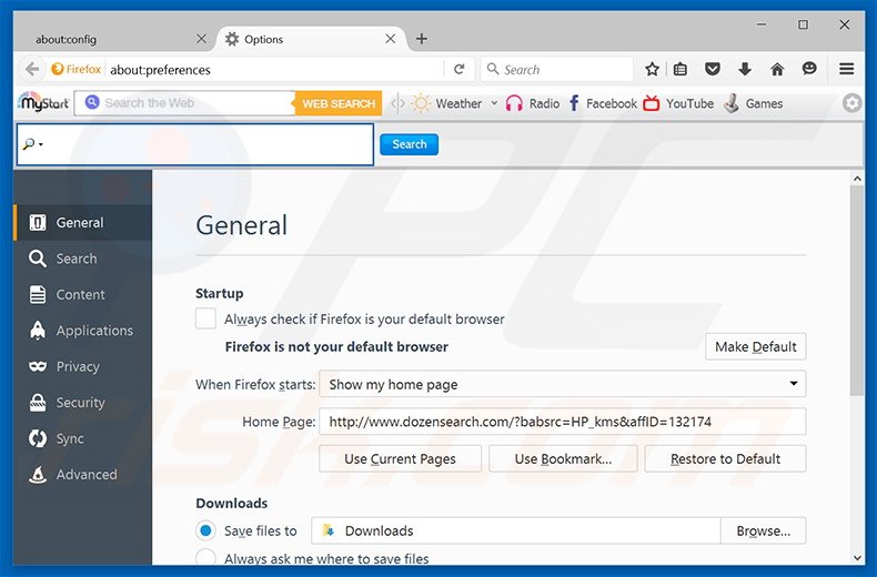 Removing dozensearch.com from Mozilla Firefox homepage