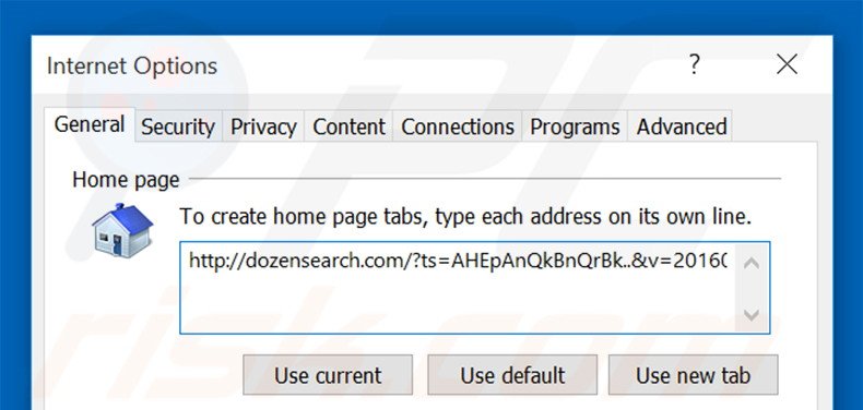 Removing dozensearch.com from Internet Explorer homepage