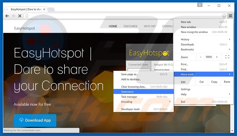 Removing EasyHotspot  ads from Google Chrome step 1