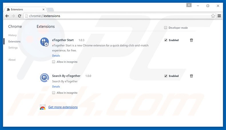 Removing eTogether related Google Chrome extensions
