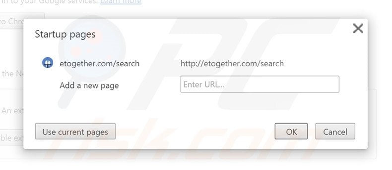 Removing eTogether from Google Chrome homepage