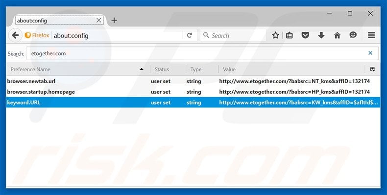 Removing eTogether from Mozilla Firefox default search engine