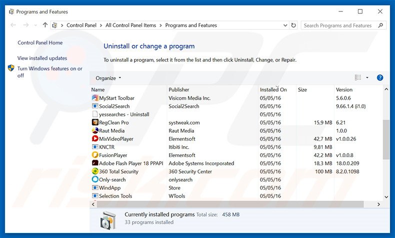 eTogether browser hijacker uninstall via Control Panel