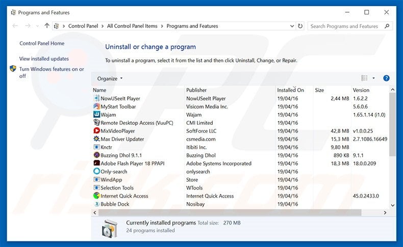 exlee.com browser hijacker uninstall via Control Panel