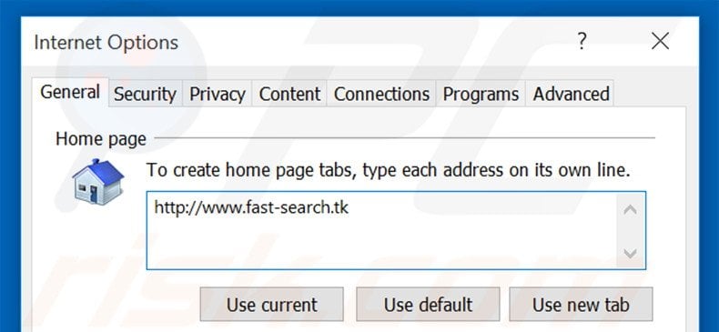 Removing fast-search.tk from Internet Explorer homepage