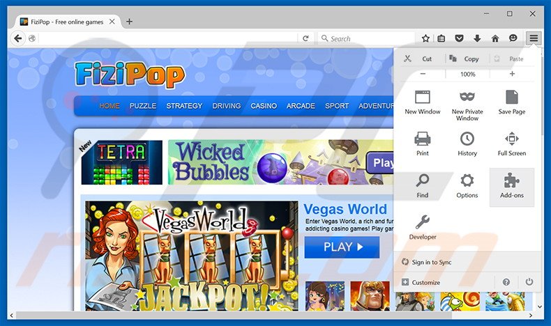 Removing FiziPop ads from Mozilla Firefox step 1