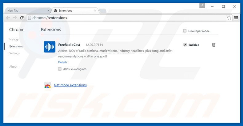 Removing FreeRadioCast related Google Chrome extensions