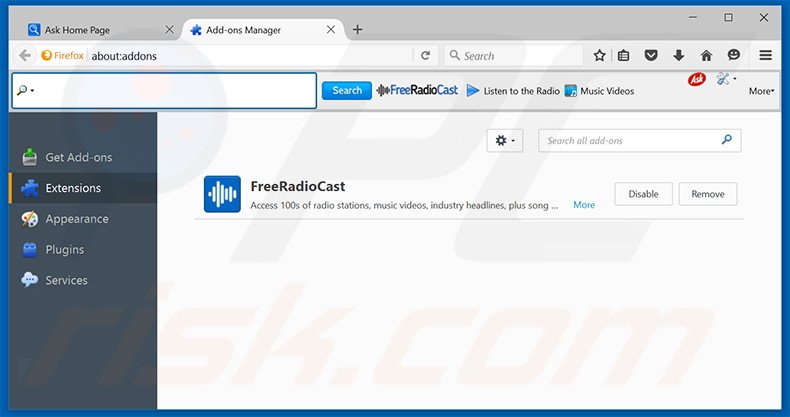 Removing FreeRadioCast related Mozilla Firefox extensions