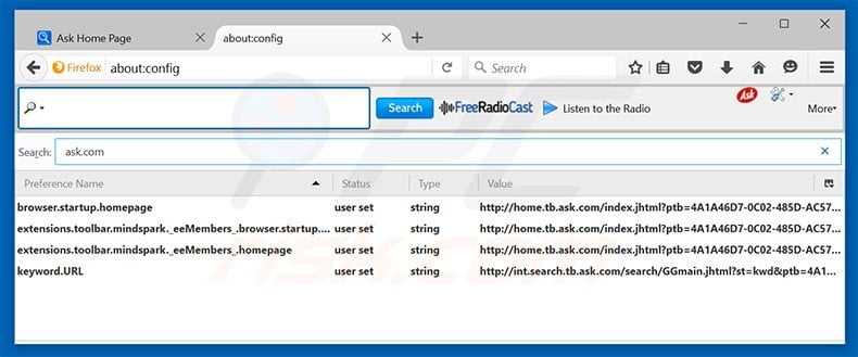 Removing FreeRadioCast from Mozilla Firefox default search engine