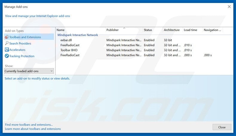 Removing FreeRadioCast related Internet Explorer extensions