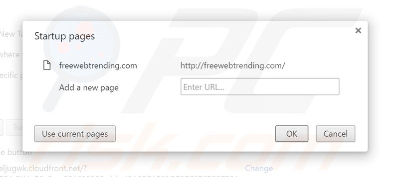 Removing freewebtrending.com from Google Chrome homepage