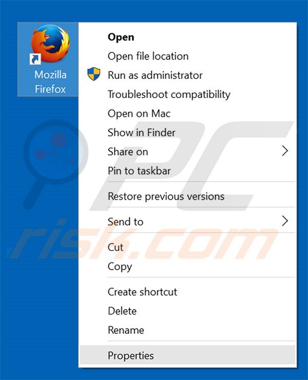 Removing freewebtrending.com from Mozilla Firefox shortcut target step 1