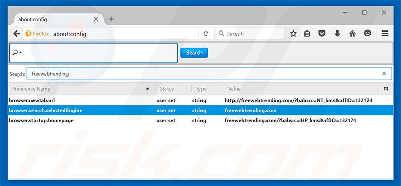 Removing freewebtrending.com from Mozilla Firefox default search engine